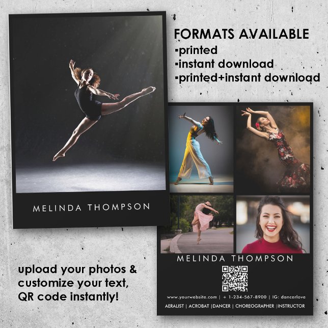 Dansare Koreograf Comp Card 5 Foto QR-kod Inbjudningar (Dancer Choreographer Comp Card 5 Photo QR Code)