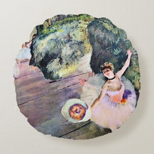 Dansare med en bukett blommor av Edgar Degas Rund Kudde (Framsidan)