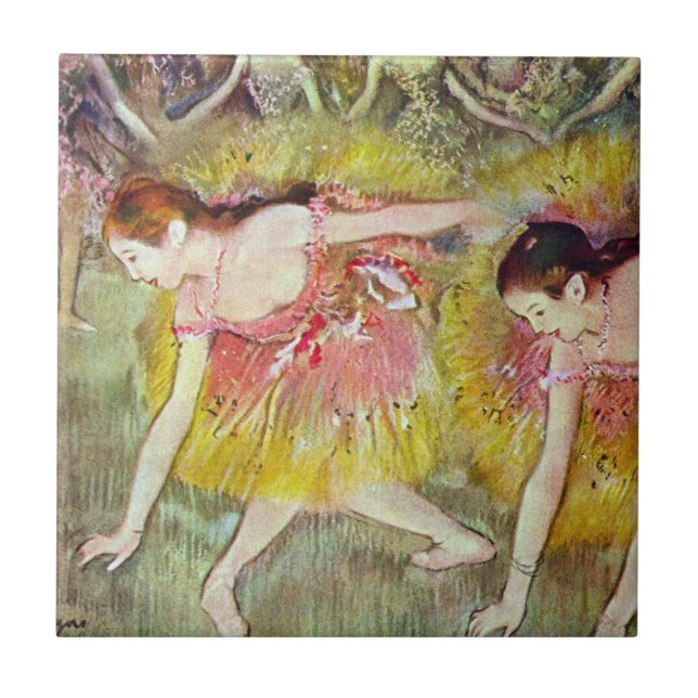 Dansare som böjer sig ned av Edgar Degas, balettko Kakelplatta (Framsidan)