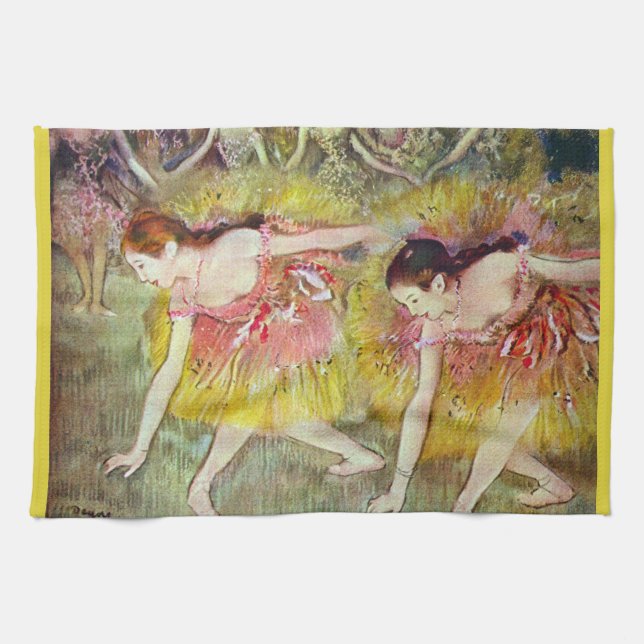 Dansare som böjer sig ned av Edgar Degas, balettko Kökshandduk (Horisontell)