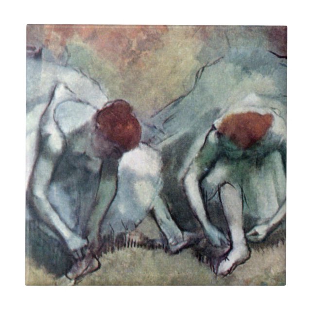 Dansare som lakar sina skor av Edgar Degas Kakelplatta (Framsidan)