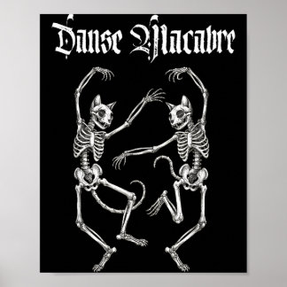 Danse macabre skelett katt gothic halloween konst poster