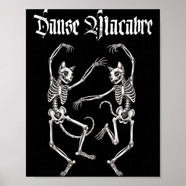 Danse macabre skelett katt gothic halloween konst  poster (Framsidan)