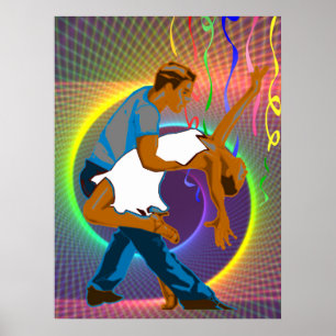Dansen kopplar ihop färger för partyplatsneon poster