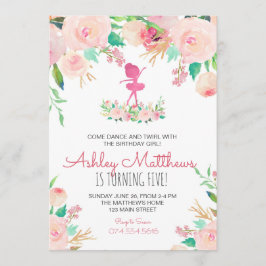Dansfödelsedag, ballerina, födelsedagsinbjudan inbjudningar