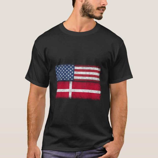 Dansk amerikansk Flagga Danmark Usa Danmark T Shirt (Framsida)