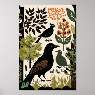 Dansk Blommigt för skandinaviska fåglar, färskkons Poster