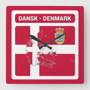 Dansk Danmark Flagga Fyrkantig Klocka