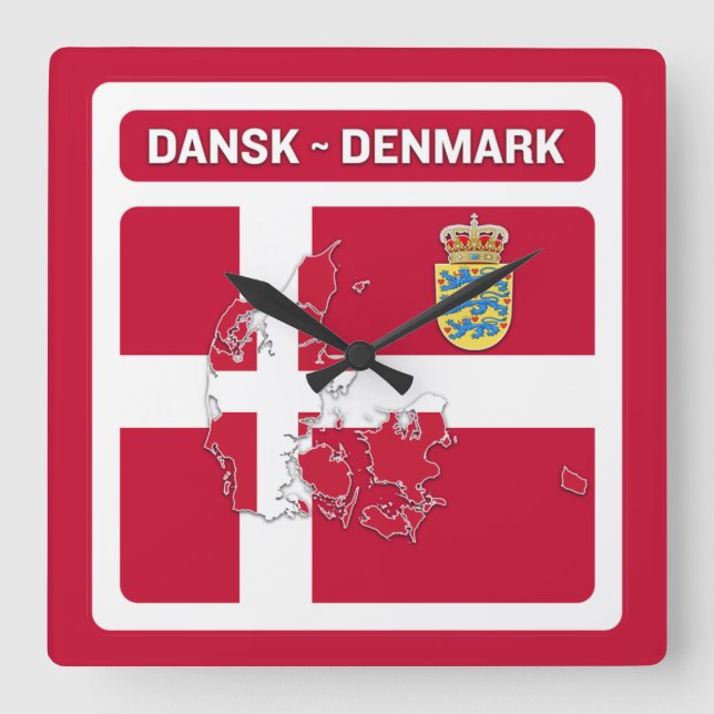Dansk Danmark Flagga Fyrkantig Klocka (Framsida)