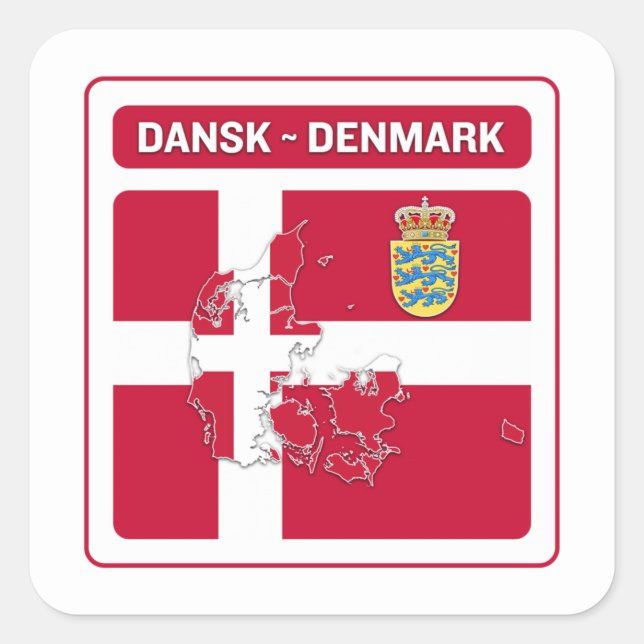 Dansk Danmark Flagga Fyrkantigt Klistermärke (Framsida)