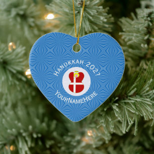 Dansk flagg Hanukkah ängel Namn År Hjärta Julgransprydnad Keramik