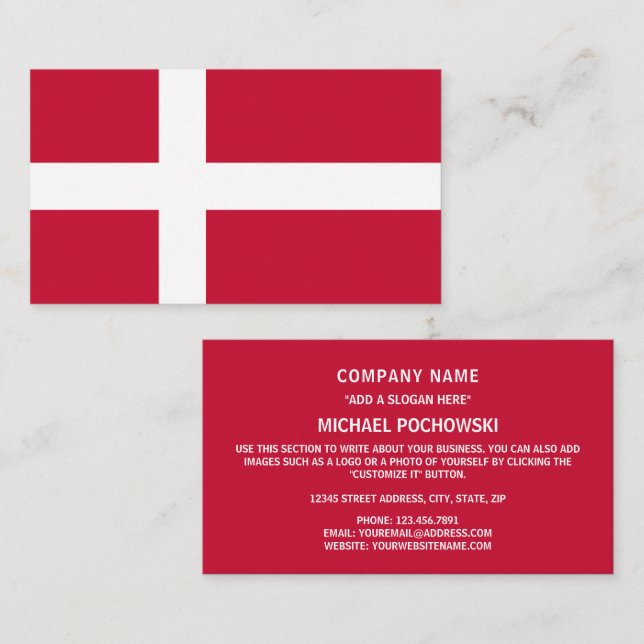 Dansk Flagga, Flagga Danmark Visitkort (Fram/baksida)