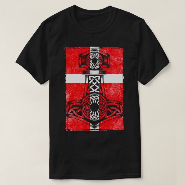 Dansk Flagga Mjlnir T Shirt (Design framsida)
