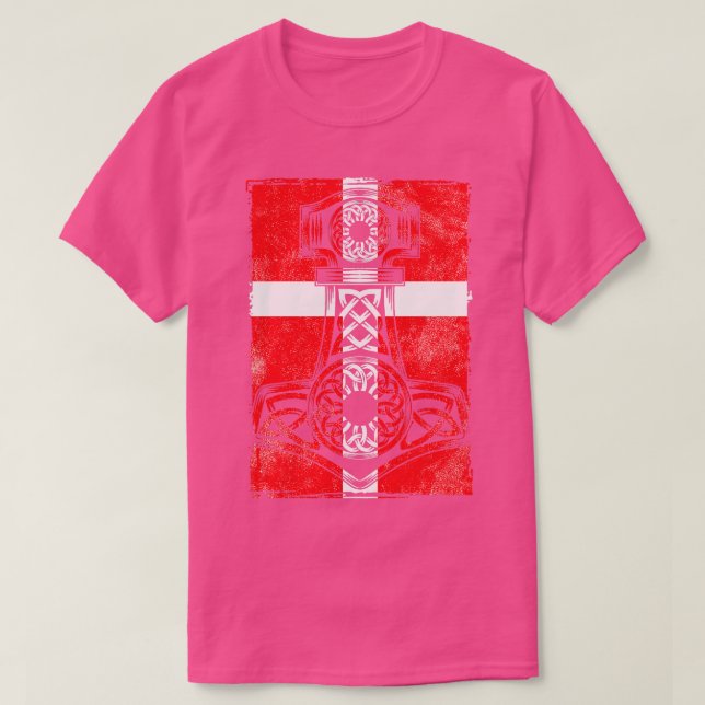 Dansk Flagga Mjlnir T Shirt (Design framsida)