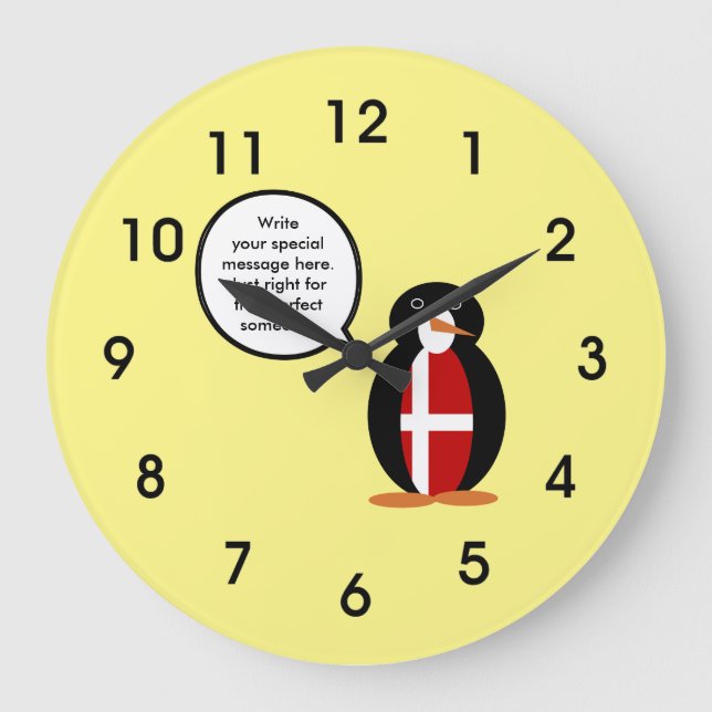 Dansk Flagga som talar Penguin Stor Klocka (Framsida)