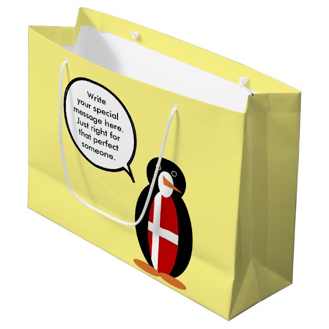 Dansk Flagga Talking Penguin Personlig (Framsidan Vinklad)
