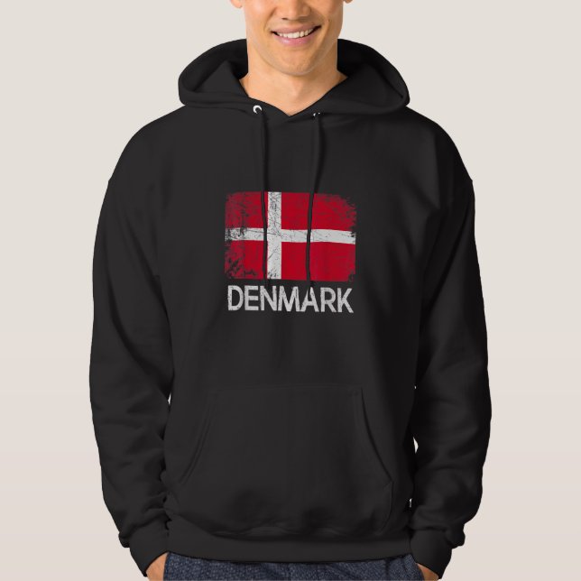 Dansk Flagga Vintage Hoodie (Framsida)