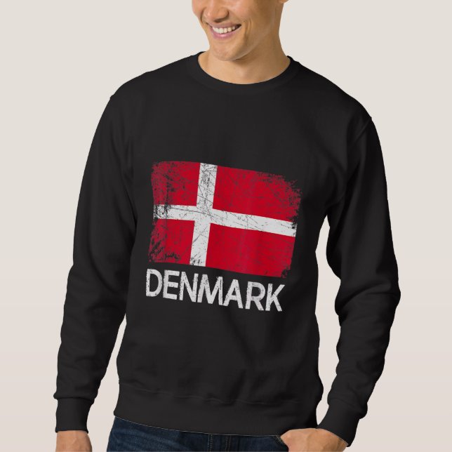 Dansk Flagga Vintage Lång Ärmad Tröja (Framsida)