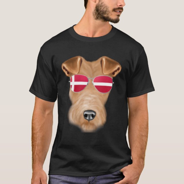 Dansk Flagga Wire Fox Terrier Hund Danmark Pocket T Shirt (Framsida)