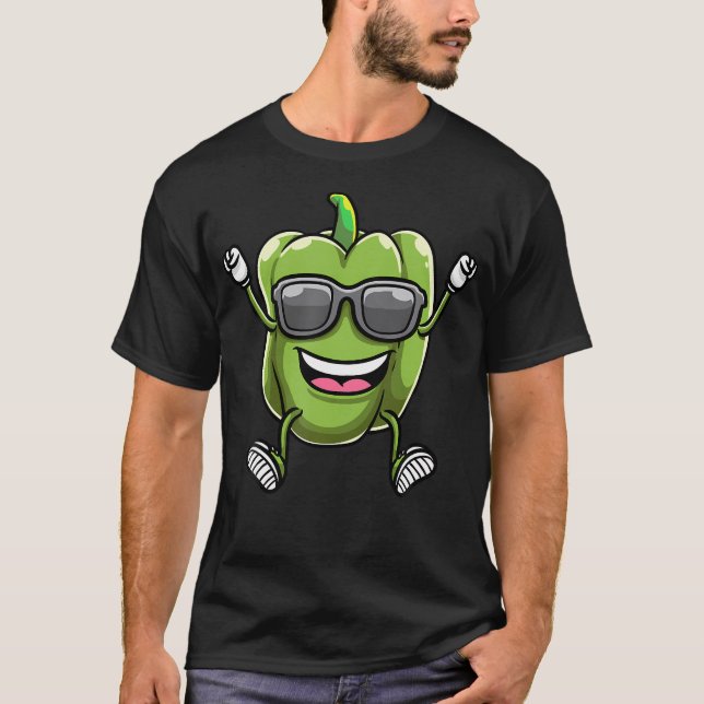 Dansk Grön Paprika Med Solglasögon Capsicum T Shirt (Framsida)