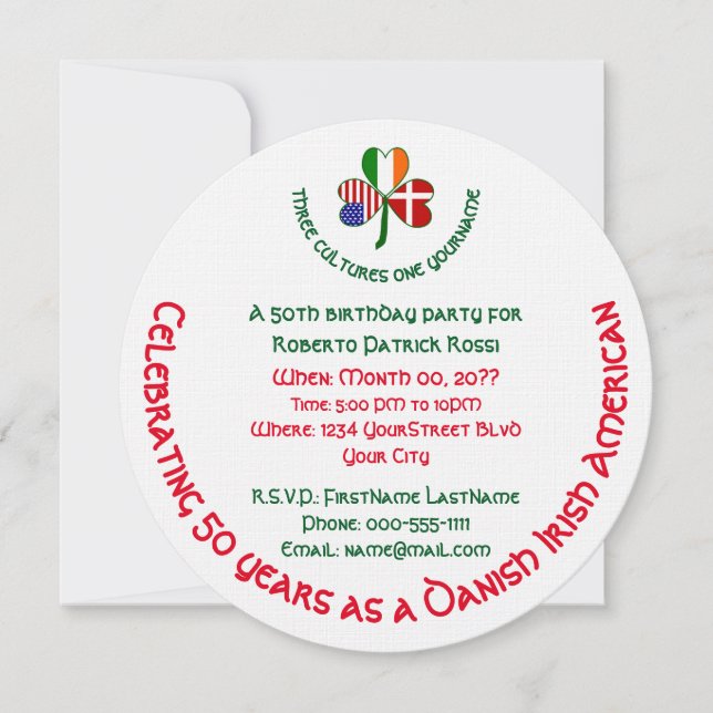 Dansk Irish USA Shamrock Personlig Birthday Inbjudningar (Framsida)