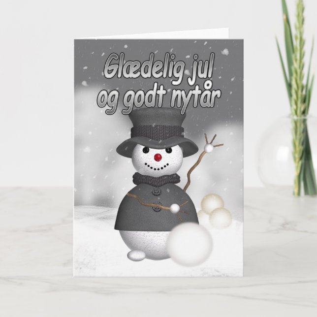 Dansk julkort med modern snyggt snoman helgkort (Framsida)