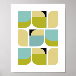 Dansk Modern Turkos Gul Geometriska Former Poster