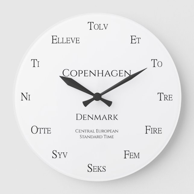 Dansk Numbers Personlig City Land Time Zon Stor Klocka (Framsida)