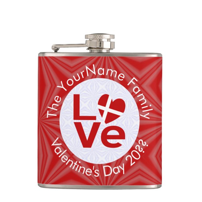 Dansk röd LOVE Flagga Personlig  Fickplunta (Framsidan)