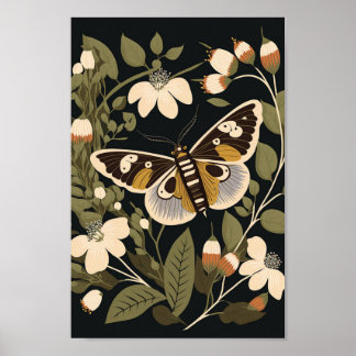 Dansk skandinavisk fjäril Blommigt Boho Art Poster