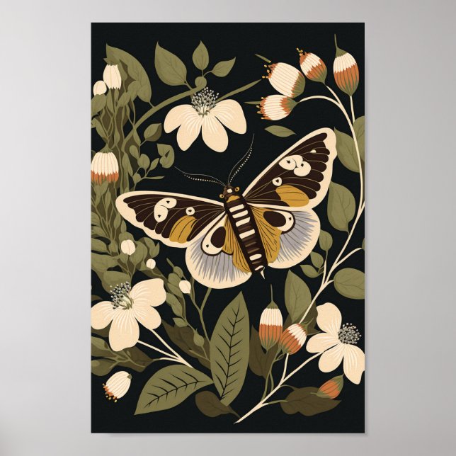 Dansk skandinavisk fjäril Blommigt Boho Art Poster (Framsidan)