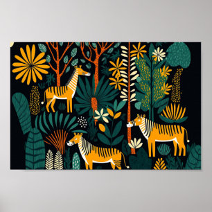 Dansk skandinavisk Mörk Forest Animals Boho Art Poster