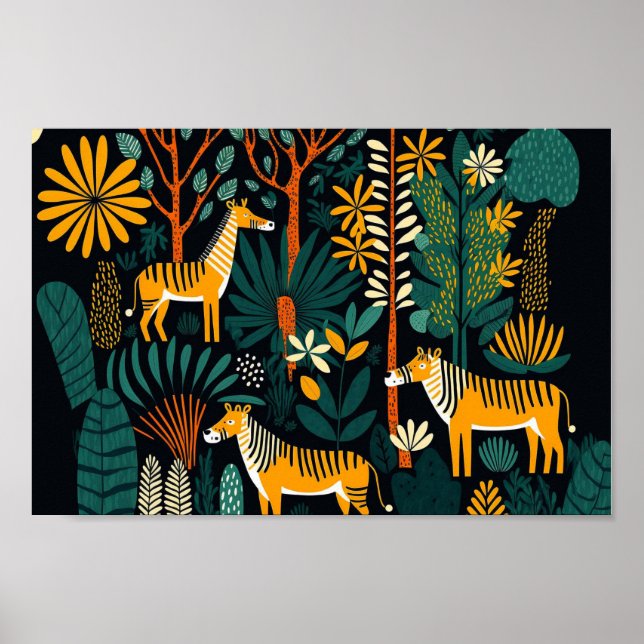 Dansk skandinavisk Mörk Forest Animals Boho Art Poster (Framsidan)