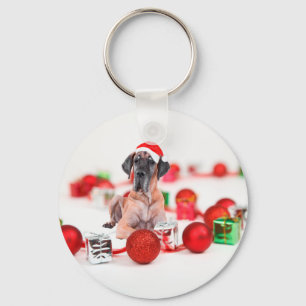 Dansk storerhund med juldekorationer present nyckelring