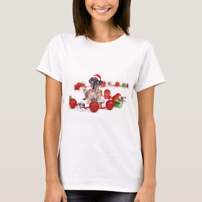 Dansk storerhund med juldekorationer present tee (Framsida)