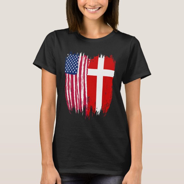 Danska amerikanska Flagga Danmark T Shirt (Framsida)
