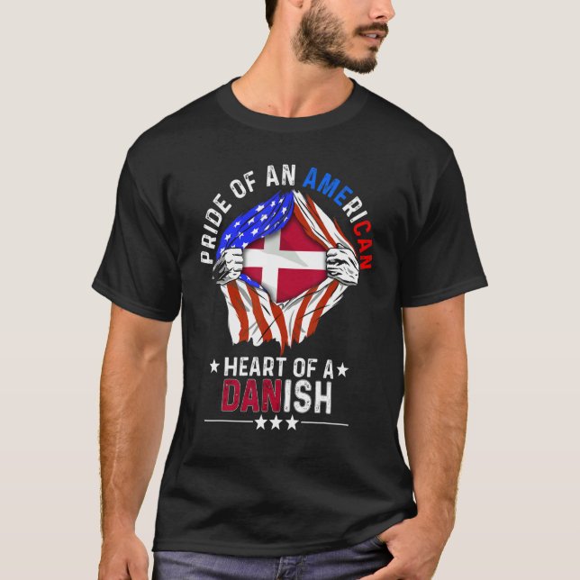Danska amerikanska Pridet Foreign Land Denm T Shirt (Framsida)