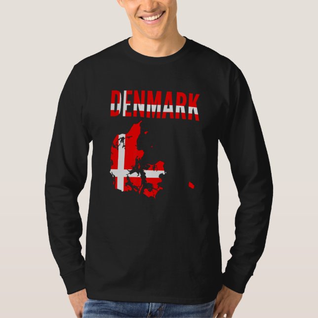 Danska  Danmark Landkarta Flagga  Distressed Denma T Shirt (Framsida)