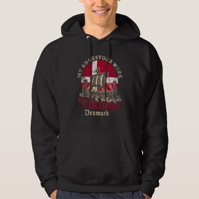 Danska Danmark Viking Frakt Flagga Hoodie (Framsida)