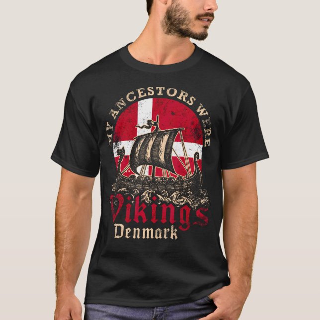 Danska Danmark Viking Frakt Flagga T Shirt (Framsida)