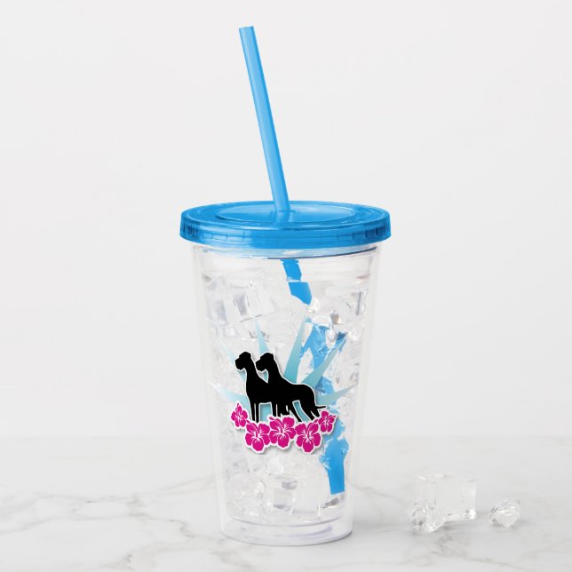 Danska doggar med hibiskusblommor take away mugg (Framsida Ice)