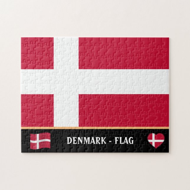 Danska Flagga & Danes land / Danmark Pussel (Horisontell)