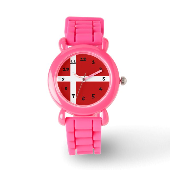 Danska Flagga Dannebrog Red White Black Numbers Armbandsur (Framsida)