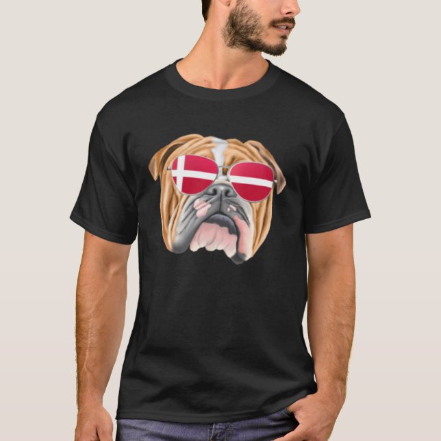 Danska Flaggan Bulldog Hund Danmark Fickformat T Shirt (Framsida)