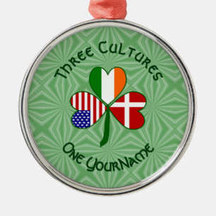 Danska Irländska Amerikanska Flaggor Shamrock Ditt Julgransprydnad Metall