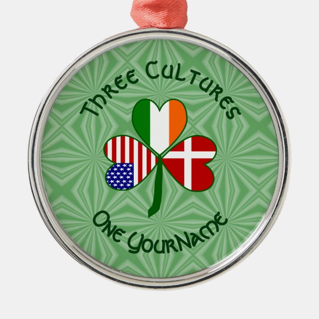 Danska Irländska Amerikanska Flaggor Shamrock Ditt Julgransprydnad Metall (Framsidan)