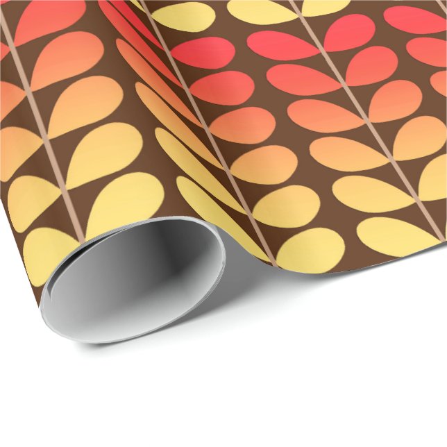 Danska Löv i mitten av århundradet, Brown, Orange  Presentpapper (Rullad Hörn)