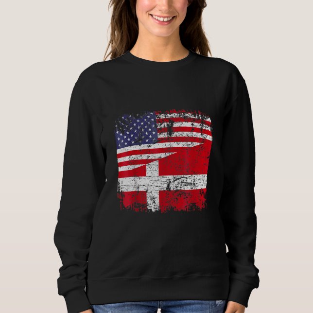 Danska rötter Halv amerikansk flagga Danmark T Shirt (Framsida)