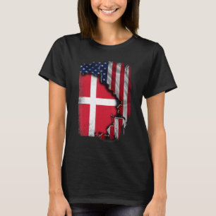 Danska RÖTTER Halv amerikansk flagga Patriotisk Da T Shirt