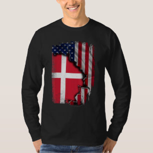 Danska RÖTTER Halvamerikansk flagga Patriotisk Dan T Shirt
